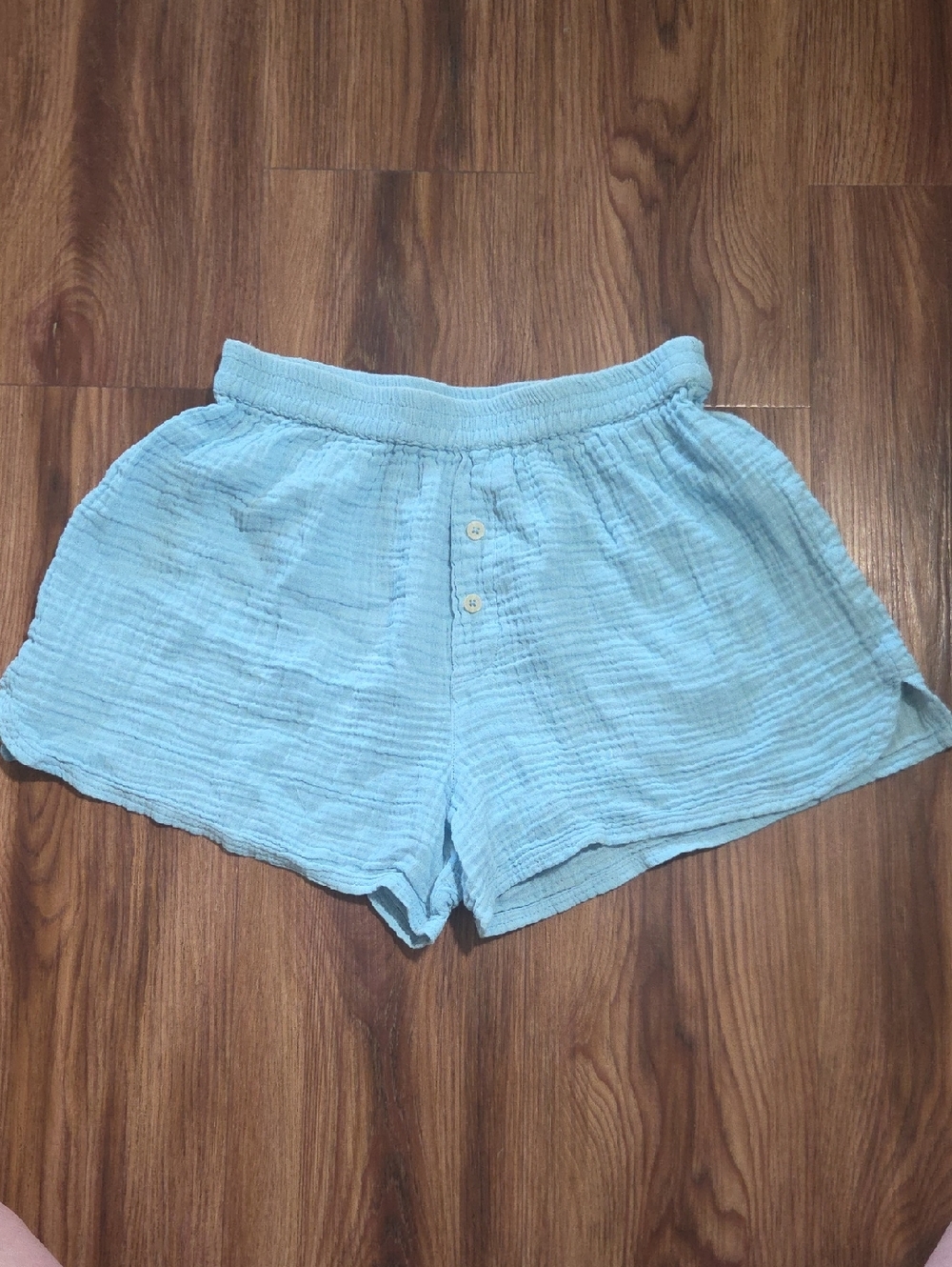 Urban Outfitters Pale Blue Boxer Style High-Waist Textured Shorts Size Small